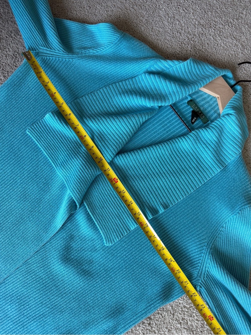 Lauren Ralph Lauren Turquoise Blue Ribbed Cardigan Open Front Sweater L Viscose - Picture 6 of 8